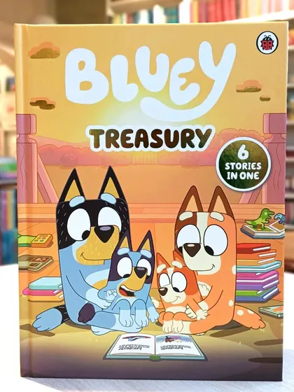 The 'Bluey Treasury' is a wonderful collection of six stories in one, featuring the biggest and greatest adventures of Bluey and her family.