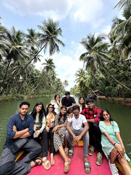 A full boat of happy travelers during our Honnavar backwater ride.