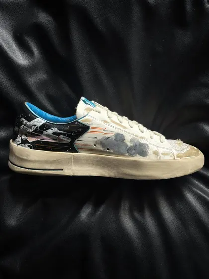 A side profile of the custom Golden Goose sneaker.