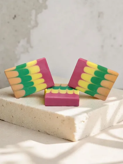 This layered soap with a scalloped pattern is another example of how I play with geometric designs and color combinations. The clean lines are so satisfying.
