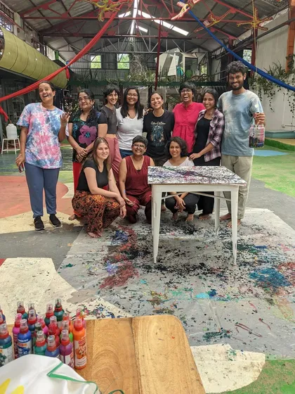 The pure, unadulterated joy of making a beautiful mess! This is the energy I strive for in my workshops. It's not about perfection; it's about the freedom to play, get your hands dirty, and laugh with a wonderful group of people.