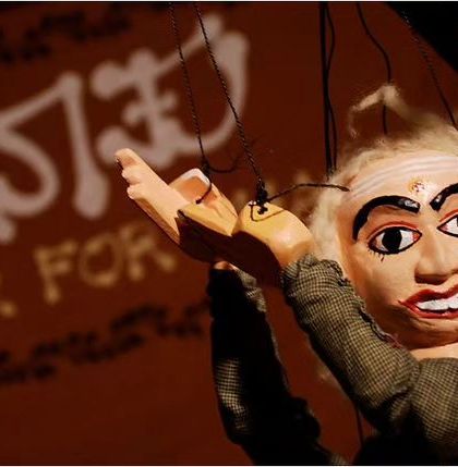 This is the puppet for our "Ashtavakra" show, a story from the Mahabharata. The design of the puppet is central to telling the story of the sage who was born with physical deformities but possessed immense wisdom.