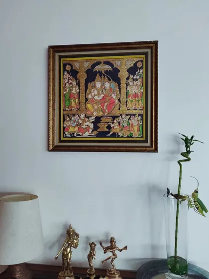 Our Rama Pattabhishekam painting adds a touch of tradition and beauty to this client's home. We can create personalized orders to fit your decor perfectly.