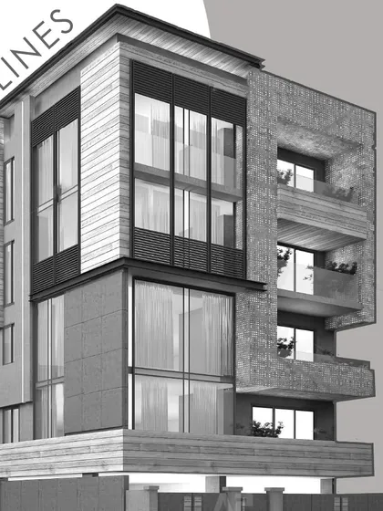 A black and white graphic emphasizing the modern architectural forms of my residential designs. The focus is on the expansive balconies and the interplay of solid and void that creates a contemporary feel.