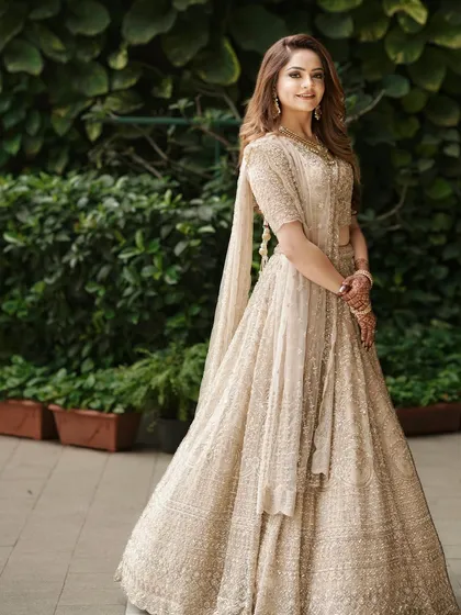 This engagement bride looks effortlessly elegant. The combination of soft makeup, a stunning gown, and a beautiful outdoor setting makes for a truly memorable look.