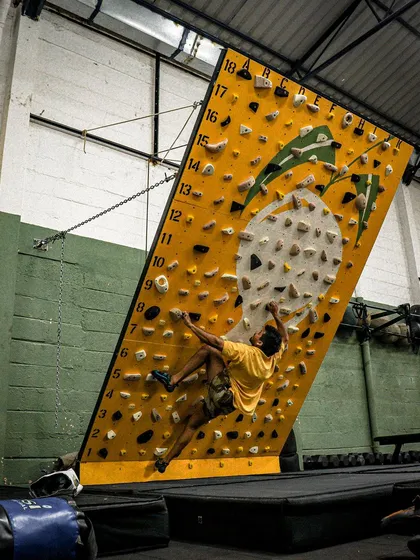For our experienced climbers, the MoonBoard offers a standardized training challenge. This climber is tackling a difficult problem, building finger strength and power endurance on our 2019 Masters series setup.