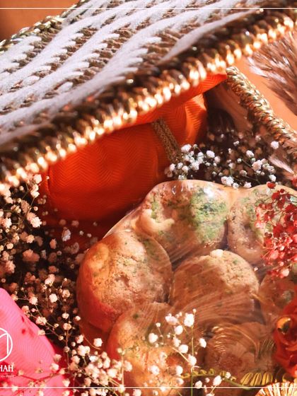 A peek inside the Lohri basket, showing the delicious traditional sweets nestled inside.