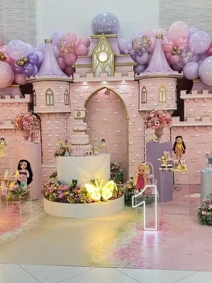The princess castle setup is perfect for first birthdays, creating a magical backdrop for photos you'll cherish forever.