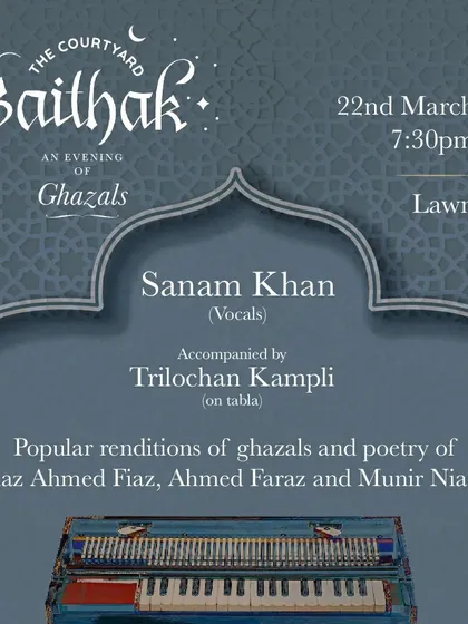 A poster for a sold-out ghazal evening with Sanam Khan.