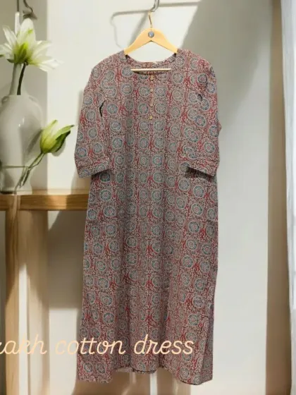 This Ajrakh print cotton dress is another example of my customizable printed dresses. The traditional print offers a unique ethnic touch to a modern silhouette.