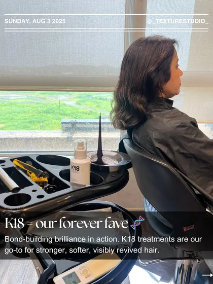 K18 is our forever fave. This image shows the bond-building treatment in action, which is my go-to for creating stronger, softer, visibly revived hair for my clients.