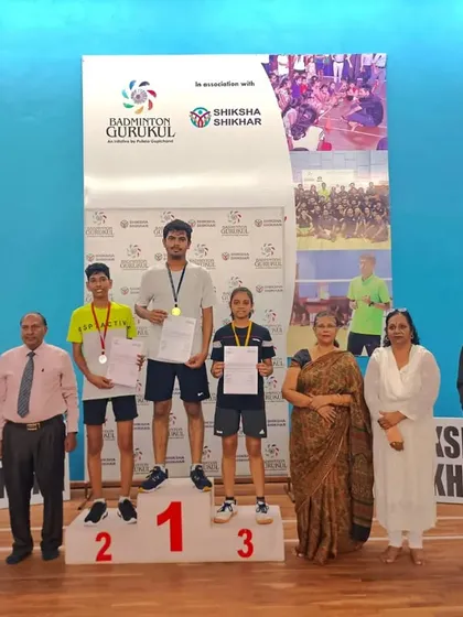 Winners on the podium at the Shiksha Shikhar summer camp tournament. We partner with schools to run camps and competitions, developing talent at the grassroots level.