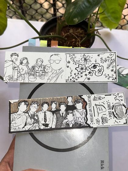 Two themed bookmarks I created, one for a cafe lover and another inspired by Dead Poets Society. They show the range of customization possible.