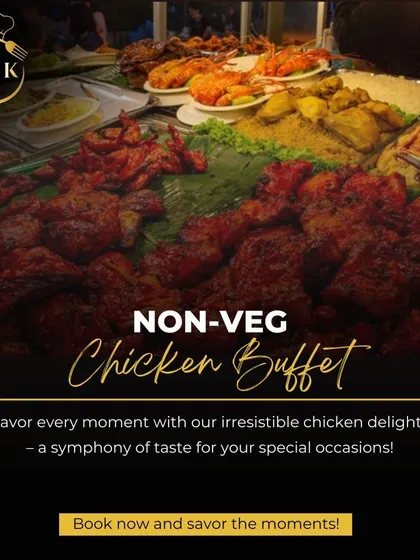 Our Non-Veg Chicken Buffet is a crowd favorite for office celebrations and large events. This graphic showcases the abundant variety you can expect, from tandoori starters to rich gravies and aromatic biryanis.
