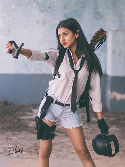 The raw version of the 'MVP' shot, showing the pose and gear before any special effects were added. This highlights the importance of getting the character's attitude and stance right in-camera.