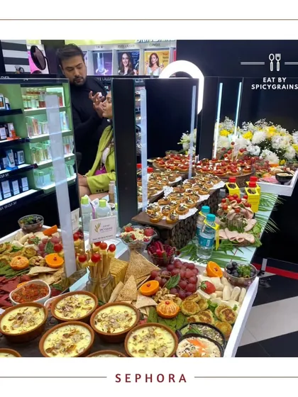 A chic and stylish grazing table for a Sephora event. We created a beautiful spread of gourmet bites that matched the glamour of the beauty brand, providing a perfect snacking experience for guests.
