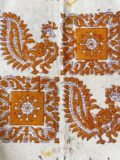 The peacock motif is celebrated throughout our vintage archive. As Bangalore revels in the monsoon, we celebrate this beautiful bird, which has been depicted in hundreds of styles on our blocks over the decades.