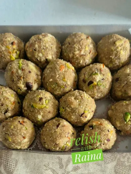 A close-up of my Oats Makhana Laddoos. The combination of roasted oats and makhana gives them a wonderful texture and nutty flavor.