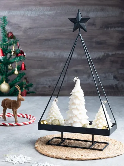 This metal stand comes with three of my handmade Christmas tree candles. It creates a beautiful, contained display that is perfect for a side table or mantelpiece.