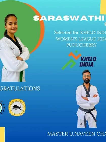 We celebrate Saraswathi M's selection for the 2024 Khelo India Women's League, a major milestone for any competitive Taekwondo player.