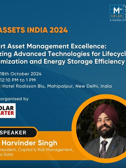 An announcement for our VP, Harvinder Singh, speaking at RE Assets India 2024 on smart asset management and energy storage efficiency.