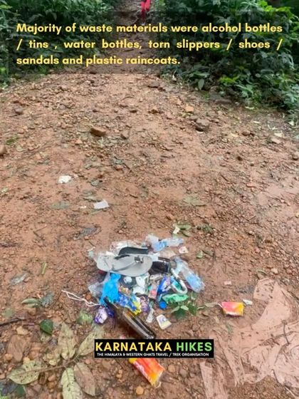 Discarded slippers, plastic, and other non-biodegradable waste found on the trail. This is not how we should treat mother nature.
