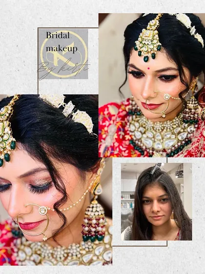 This collage powerfully illustrates a bridal transformation. It includes a "before" photo without makeup, showing the incredible difference my skills can make for a bride's special day.