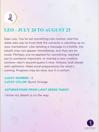 A weekly message for my dear Leo about trusting that the universe is catching up to your momentum. This reading advises you to look ahead with optimism, as progress is certain.