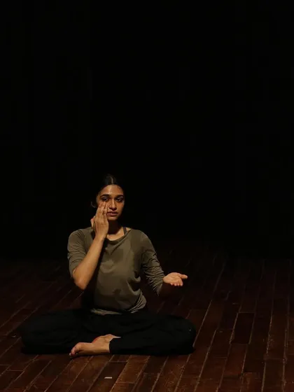 A Bharatanatyam dancer during a tech run for Parabola of Dance.