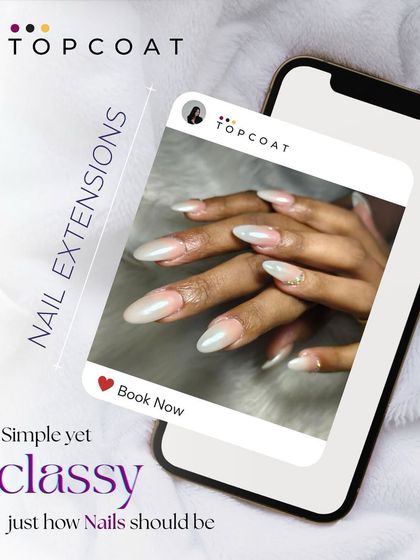Simple yet classy, just how nails should be. This graphic showcases a beautiful set of pearlescent, natural-looking nail extensions.