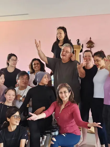 A fun, candid moment with my international colleagues during a training course. The global Gyrotonic community is so welcoming and inspiring.