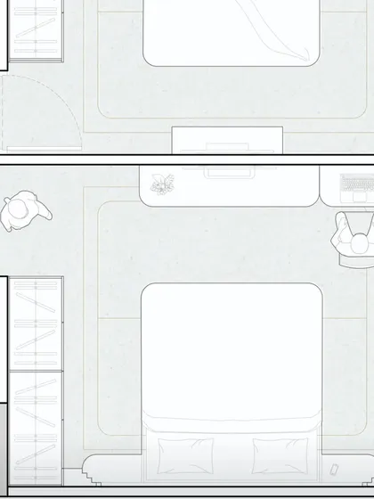 This section of the floor plan focuses on the relationship between two bedrooms. It illustrates my approach to residential space optimization, ensuring privacy and functionality within a shared apartment layout.