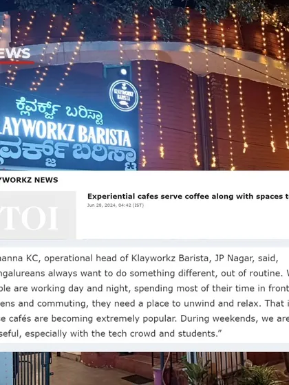 I was so proud when the Times of India recognized us as one of Bangalore's top experiential cafes. It's a testament to the unique community and relaxing atmosphere we offer, providing a much needed escape from the daily routine for students and professionals alike.