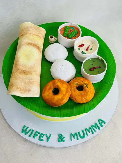 This South Indian breakfast cake was a special order for a "Wifey & Mumma". Personalizing my creations to celebrate the important people in your life is what makes my job so meaningful.