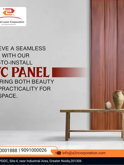 Our easy-to-install PVC panels offer a seamless look for any space. This image shows a wood-finish PVC panel that adds warmth and character to a wall, demonstrating a practical and beautiful solution for quick renovations.