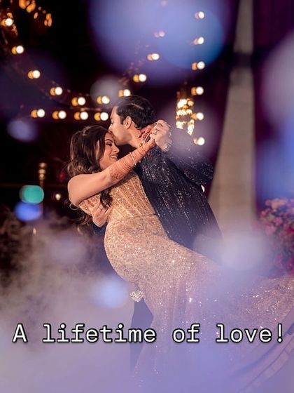 A dreamy, romantic lift surrounded by smoke and bokeh lights. This shot from Sahil and Muskaan's sangeet captures the fairytale feeling we aim to create in our couple dance choreography.