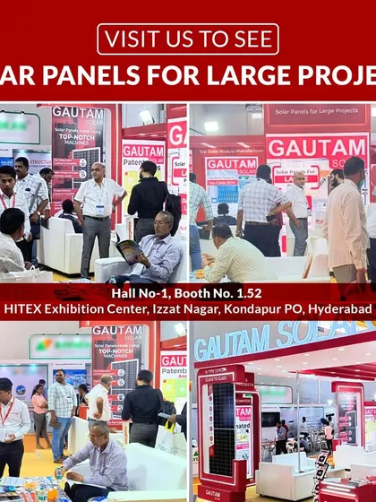 A collage of our active booth at RenewX Hyderabad, inviting visitors to explore our advanced solar panels for large-scale projects.