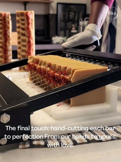 The final touch: hand-cutting each bar to perfection. This is one of my favorite parts of the process, where a large loaf becomes individual bars, ready to go from my hands to yours, with love.