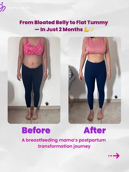 From a bloated belly to a flat tummy in just two months. This before and after of a breastfeeding mama shows the incredible change possible with a targeted postpartum plan.