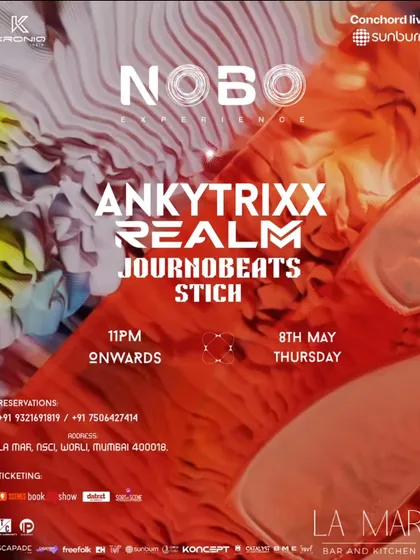An abstract, artistic poster for the NOBO Experience with Ankytrixx at La Mar, Mumbai. This style appeals to a crowd that appreciates art and music.