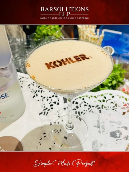A close-up of the custom "Kohler" branded cocktail, a perfect example of our bespoke branding solutions.