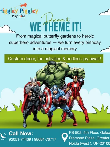 An ad for our superhero-themed parties. From the Avengers to other heroes, we can assemble the perfect action-packed celebration.