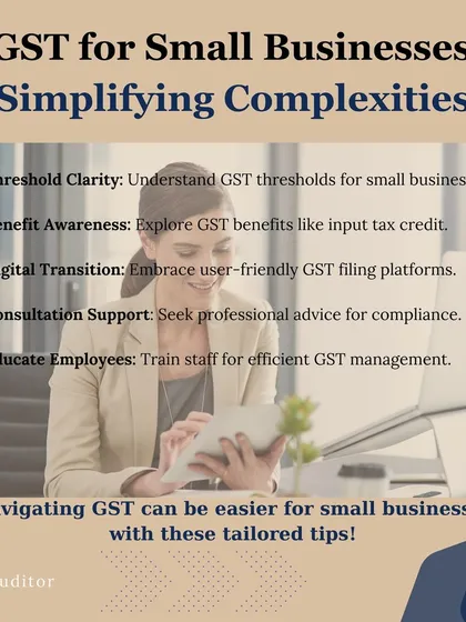 GST can seem complex, but I simplify it for small businesses. I help you understand GST thresholds, take advantage of benefits like Input Tax Credit, and use digital platforms for easy filing.
