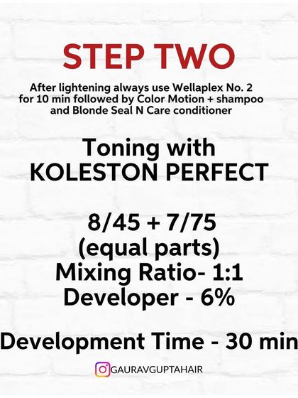 The second step is toning with Koleston Perfect. I share the formula I used to create this unique red-orange hue.