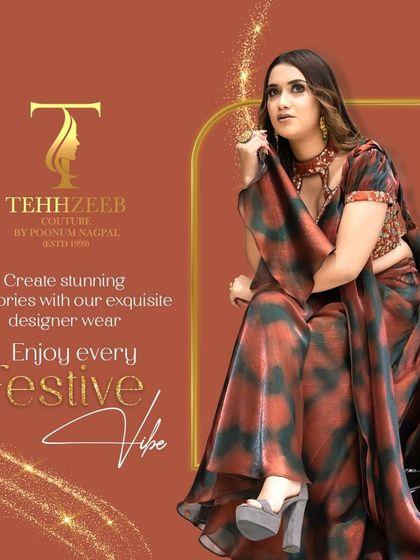 A model looking radiant in one of my festive designer outfits. The tie-dye print and embellished top create a stunning look, perfect for making memories during the festive season.