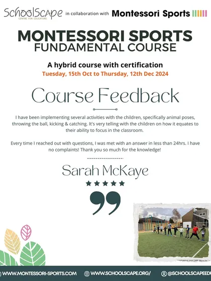 A participant shares how the course provided practical activities like animal poses and ball games that directly correlate to a child's ability to focus in the classroom.
