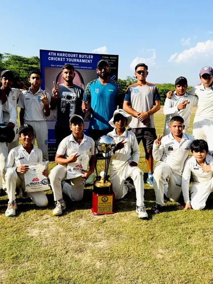 Our victorious team with the 4th Harcourt Butler Cricket Tournament trophy. Every player contributed to this success.