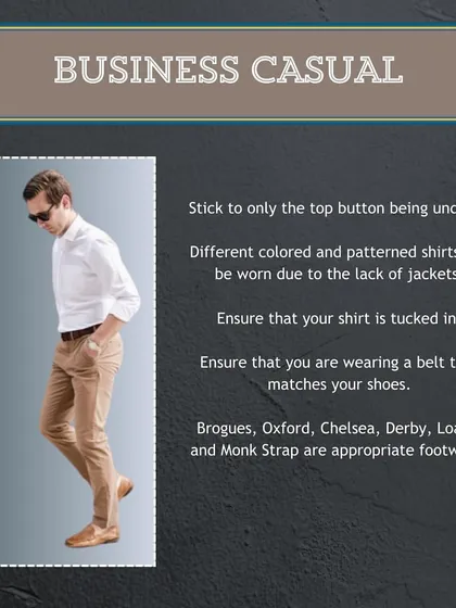 Nailing the Business Casual dress code for men means looking professional yet approachable. Here are my key tips, from shirt and belt coordination to the right footwear choices like Brogues, Oxfords, or Loafers.