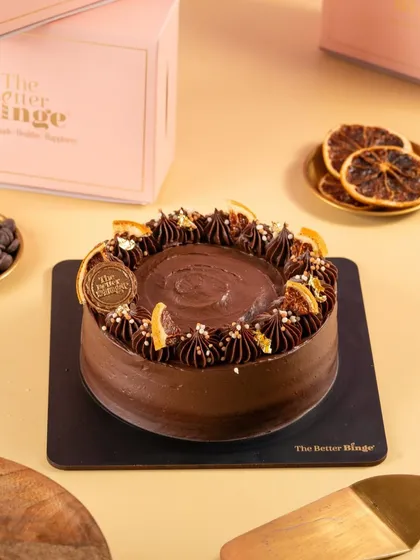 For those who love a zesty twist, my Dark Chocolate and Orange cake is a dream. The rich jowar sponge is infused with orange and layered with a decadent Belgian chocolate ganache.