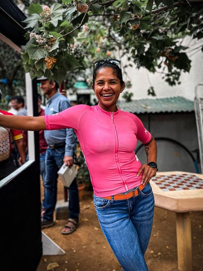 Another happy face at the Garage Sale. Our gear is designed to make you feel good, whether you're on or off the bike.